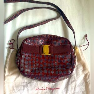 Salvatore Ferragamo Vintage Dark Red Crossbody Bag and Dustbag